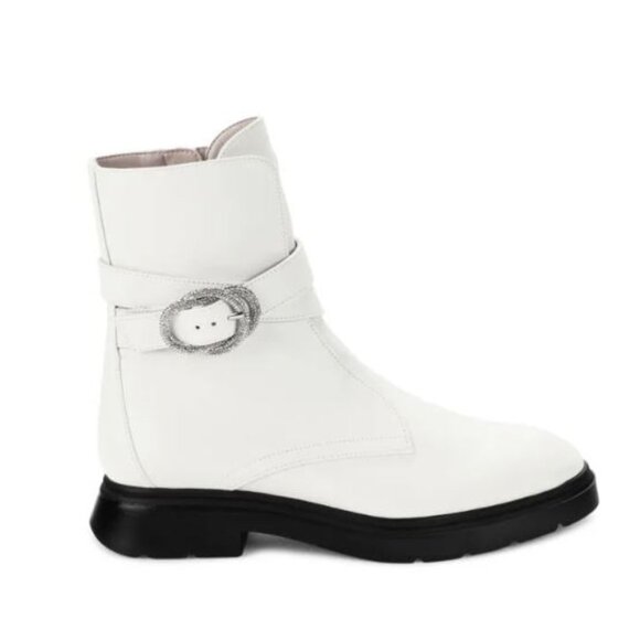 Stuart Weitzman Crystal Buckle Leather Ankle Boots - White (Size 8) - Like New - Picture 1 of 5